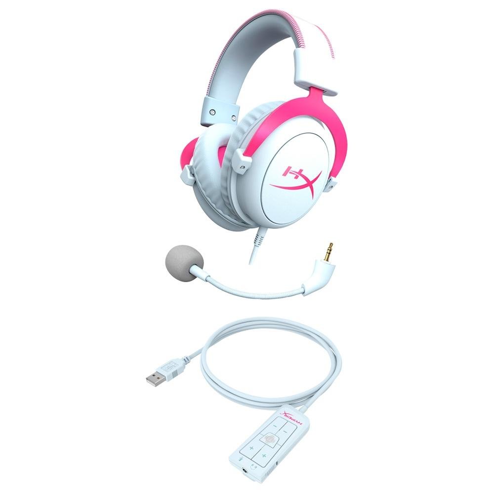 Headset Gamer HyperX Cloud II, Som Surround 7.1, Drivers 53mm, USB e P3, White / Pink - 4P5E0AA Headset Gamer HyperX Cloud II, Som Surround 7.1, Drivers 53mm, USB e P3, White / Pink - 4P5E0AA