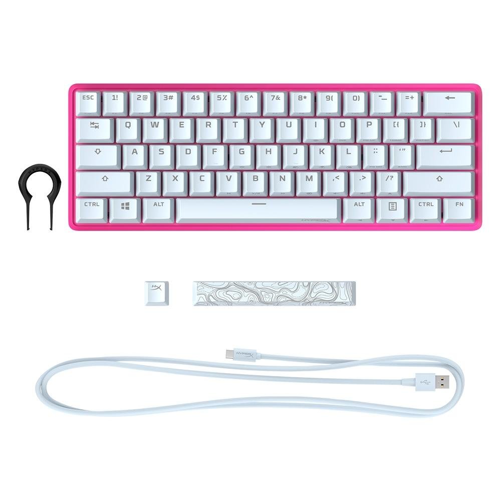 Teclado Gamer HyperX Alloy Origins RGB, Switch HyperX Red,  White / Pink, Layout US 60% -  572Y6AA#ABA
