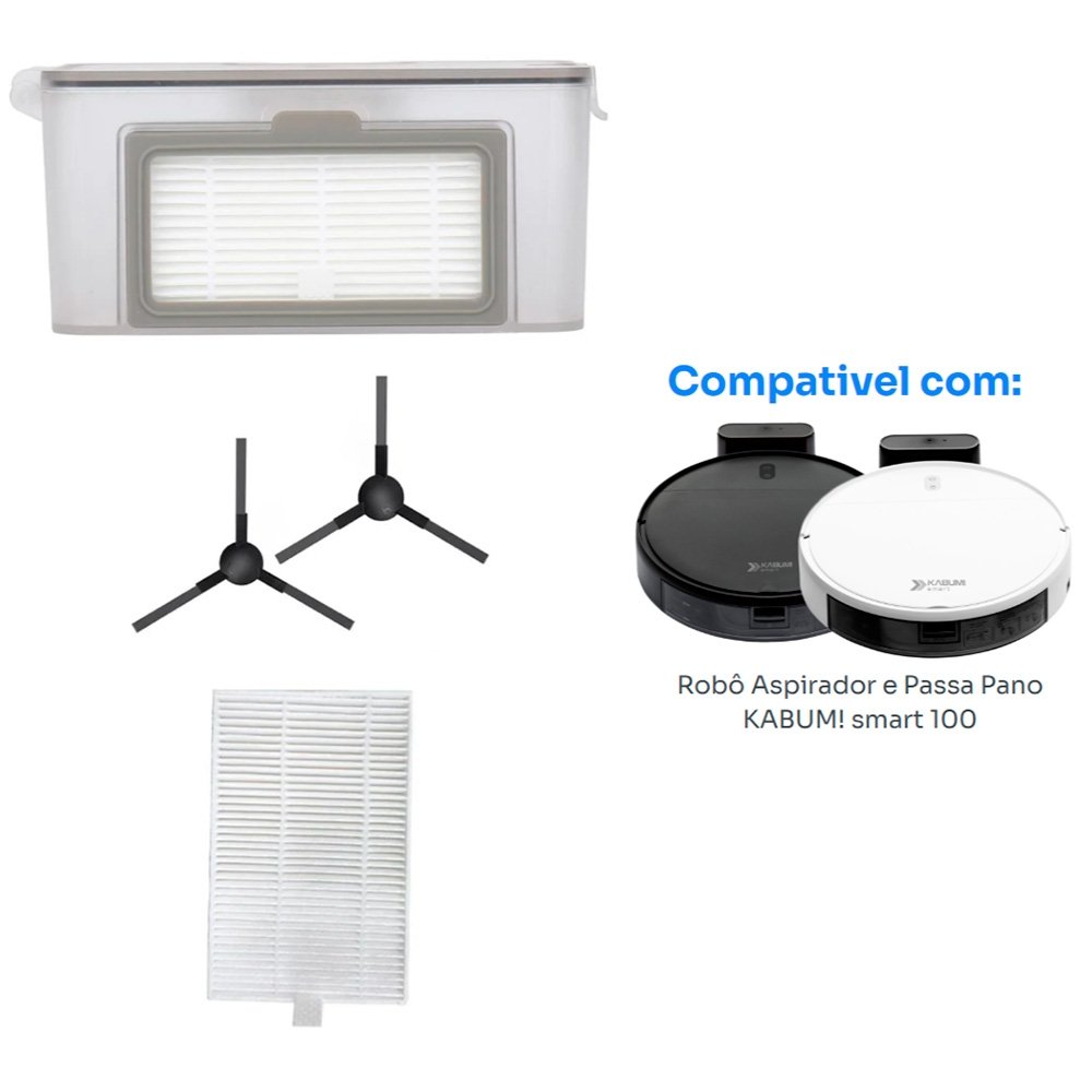 Kit reposição para Robô Aspirador Balão.info! smart 100 - 1 Reservatório de Poeira + 5 Filtros HEPA + 2 Pares de Escovas Laterais - ( Balão.info - foto 2
