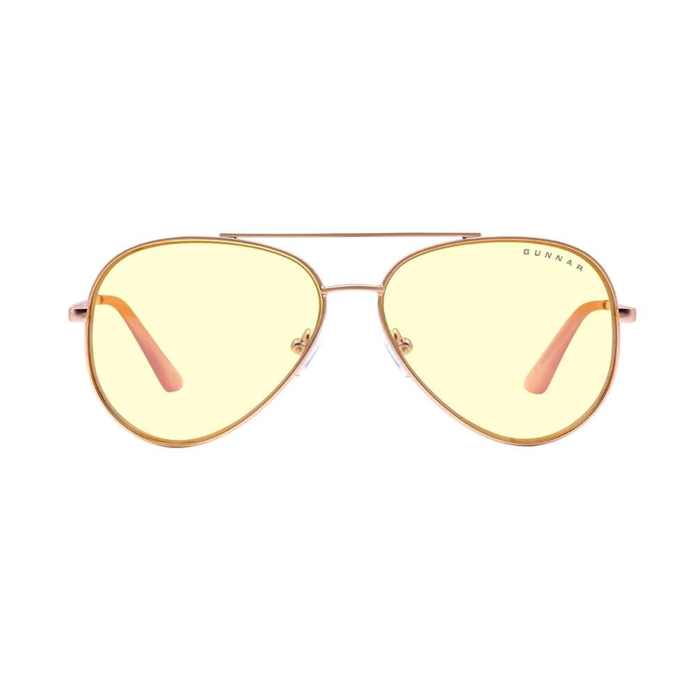 Óculos Gunnar Maverick com Filtro de Luz Azul, Âmbar Amarelo, Armação Clássica de Ouro Rosa - MAV-01701