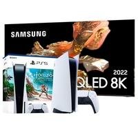 Smart TV Samsung 85 Neo QLED 8K  junto com o Console Sony Playstation 5 + Horizon Forbidden West que vai te oferecer novas possibilidades de jogabilid