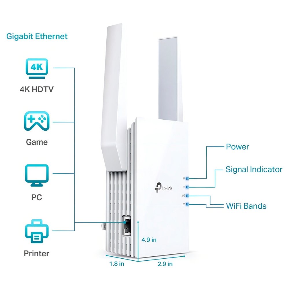 Repetidor de Sinal Tp-Link Mesh Wifi AX1800, 574 Mbps, 2 Antenas Externas, Branco - RE605X Repetidor de Sinal Tp-Link Mesh Wifi AX1800, 574 Mbps, 2 Antenas Externas, Branco - RE605X