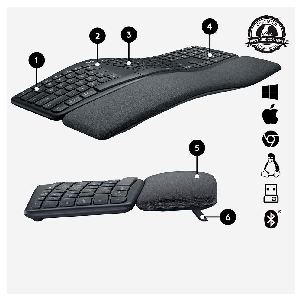 Kit Logitech - Teclado sem fio ERGO K860 + Mouse sem fio Trackball