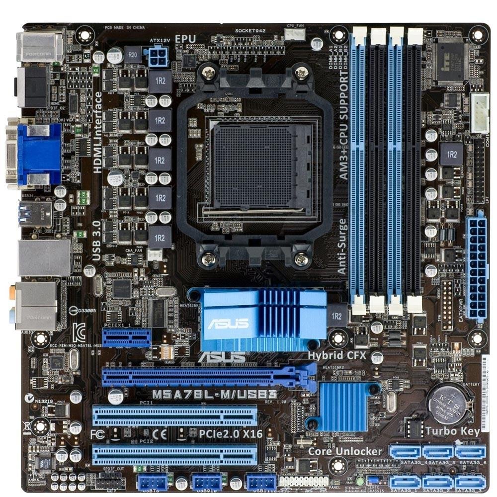 Placa-Mãe ASUS p/ AMD AM3+ mATX M5A78L-M/USB3, 4xDDR3, HDMI/DVI/VGA, USB 3.0 Boost, Proc 140W, Porta Serial, Saída SPDIF