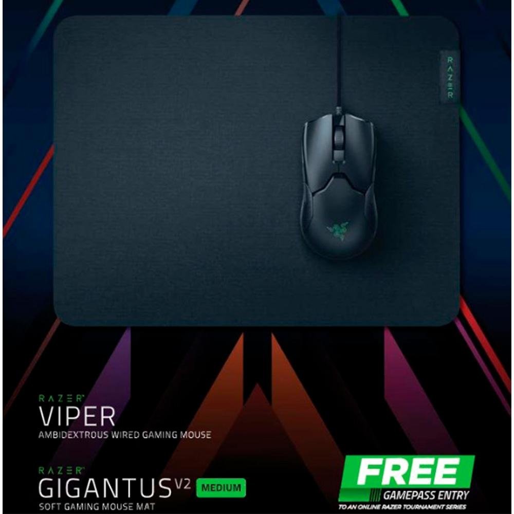 Imagem 10 de 10 do produto Kit Gamer Razer Victory Bundle, Mouse Gaming Viper, 16.000DPI + Mousepad Gigantus V2, Macio, Preto - RZ83-02550100-B3U1