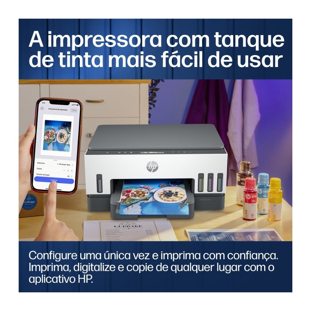 Impressora Multifuncional HP Smart Tank 724 Wi-Fi - Tanque de Tinta Colorida Duplex USB Bluetooth (2G9Q2A) Impressora Multifuncional HP Smart Tank 724 Wi-Fi - Tanque de Tinta Colorida Duplex USB Bluetooth (2G9Q2A)