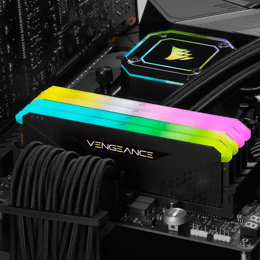 Memória RAM Corsair Vengeance RGB RS, 32GB (2x16GB), 3600MHz, DDR4, CL18, Preto - CMG32GX4M2D3600C18 Memória RAM Corsair Vengeance RGB RS, 32GB (2x16GB), 3600MHz, DDR4, CL18, Preto - CMG32GX4M2D3600C18
