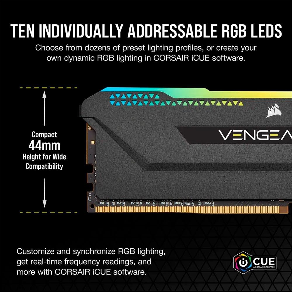 Memória RAM Corsair Vengeance RGB PRO SL, 16GB (2x8GB), 3200MHz, DDR4, CL16, Preto - CMH16GX4M2E3200C16 - view 6
