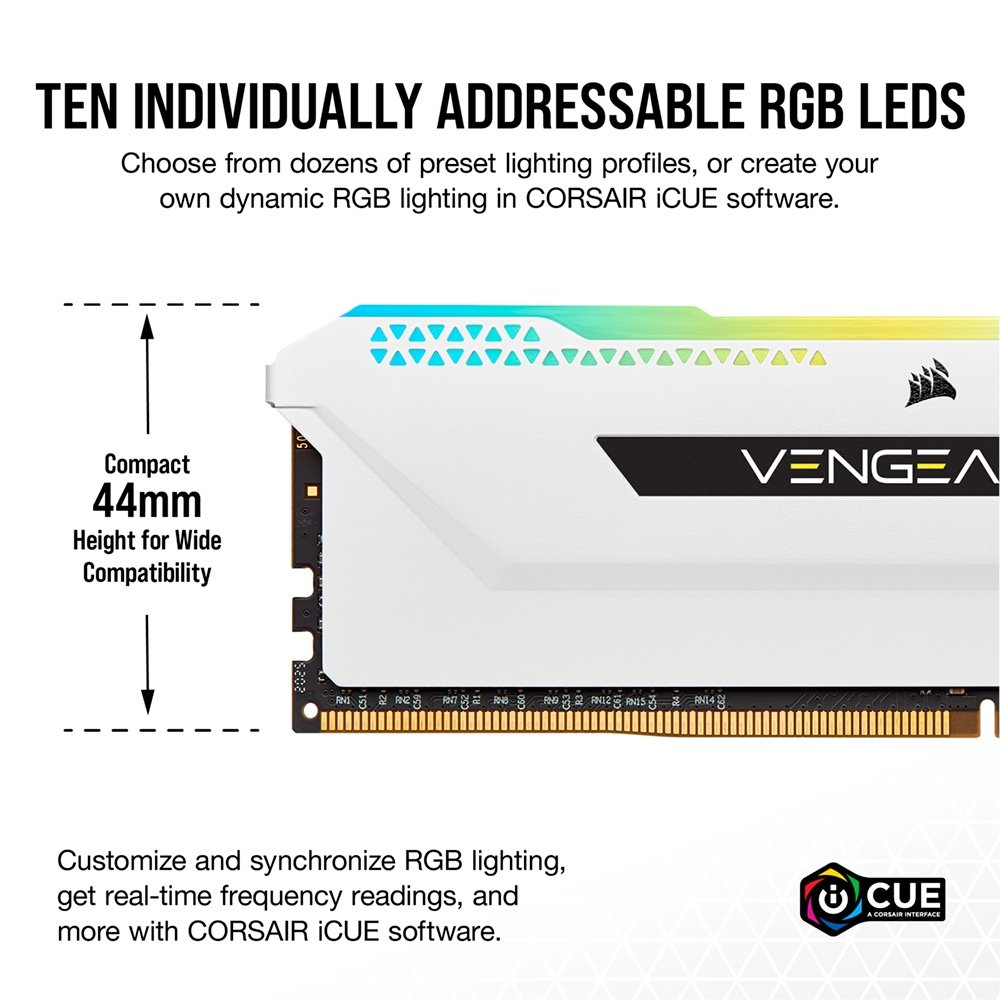 Imagem 4 de 12 do produto Memória RAM Corsair Vengeance RGB PRO SL, 32GB (2x16GB), 3200MHz, DDR4, CL16, Branco - CMH32GX4M2E3200C16W