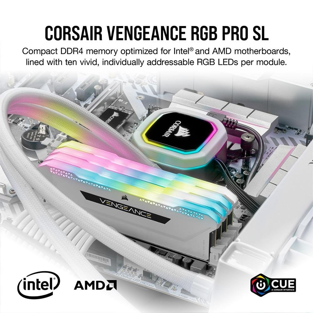 Imagem 6 de 12 do produto Memória RAM Corsair Vengeance RGB PRO SL, 32GB (2x16GB), 3200MHz, DDR4, CL16, Branco - CMH32GX4M2E3200C16W