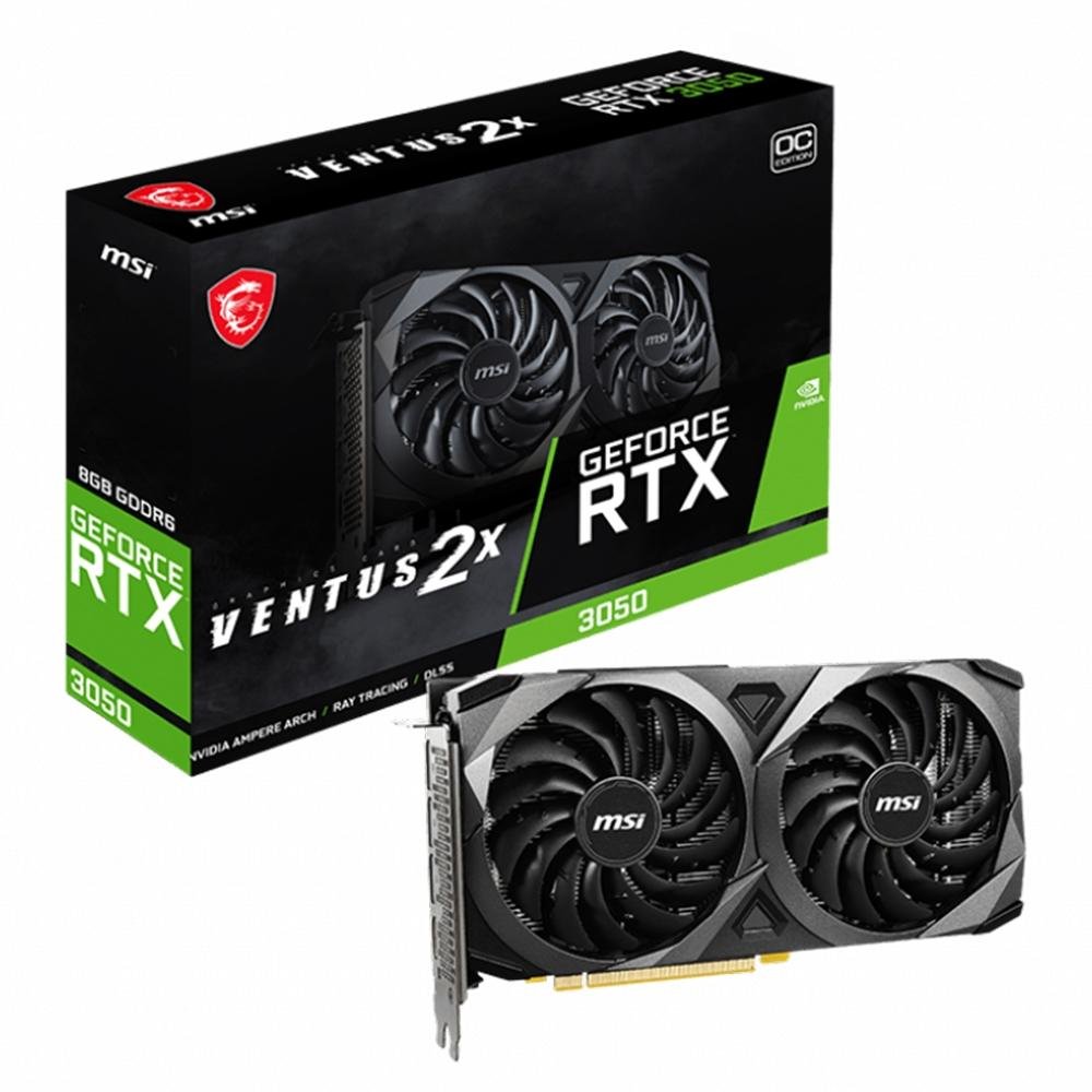 Placa de Vídeo RTX 3050 Ventus 2X MSI NVIDIA GeForce, 8GB GDDR6, LHR, DLSS, Ray Tracing - 912-V397-448