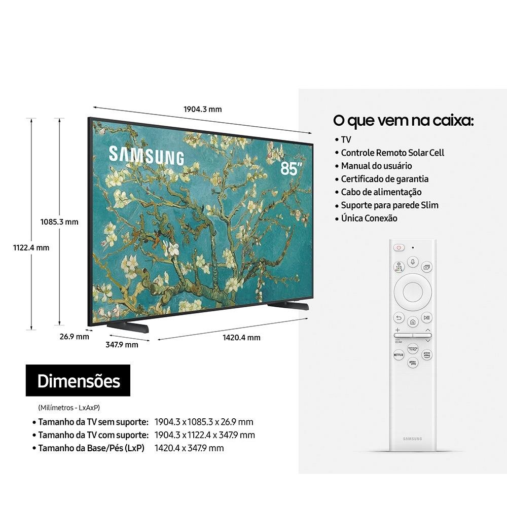 Imagem 5 de 16 do produto Smart TV Samsung 85 Polegadas QLED 4K, The Frame 2022 LS03B, Modo Arte, Design Slim, Suporte de Parede Slim Incluso, Tela Matte - QN85LS03BAGXZD