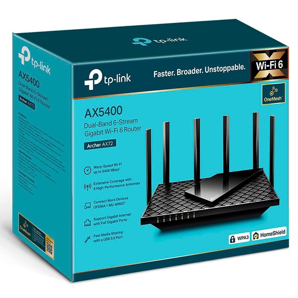 Roteador TP-Link Archer AX72, AX5400, WiFi 6, 5378Mbps, Dual Band, 6 Antenas - Archer AX72