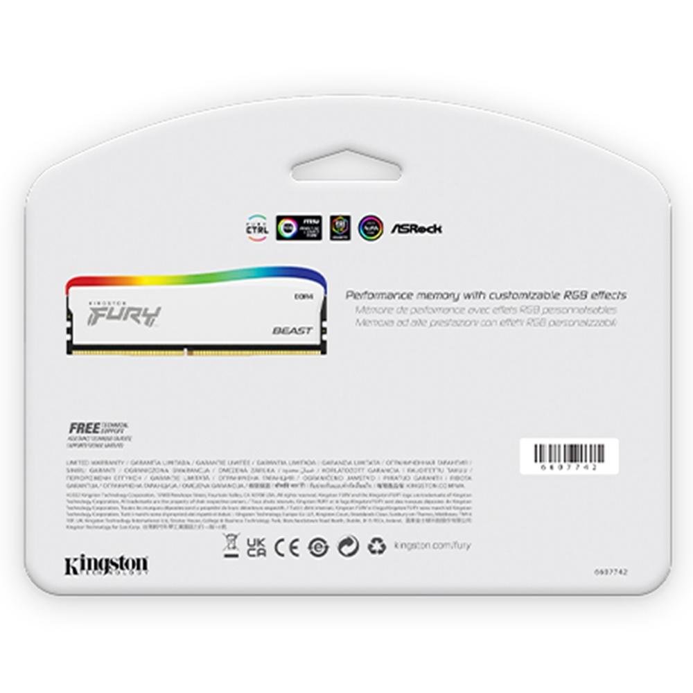 Imagem 7 de 7 do produto Memória RAM Kingston Fury Beast Edição Especial, RGB, 8GB, 3600MHz, DDR4, CL17, Branco - KF436C17BWA/8