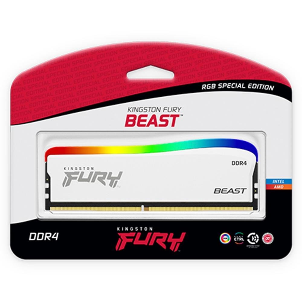 Imagem 6 de 7 do produto Memória RAM Kingston Fury Beast Edição Especial, RGB, 8GB, 3600MHz, DDR4, CL17, Branco - KF436C17BWA/8