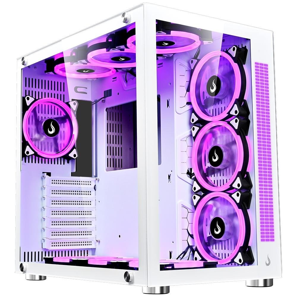 Imagem 3 de 10 do produto Gabinete Gamer Rise Mode Galaxy Glass Sound, Mid Tower, RGB, LED, Lateral e Frontal em Vidro Temperado, Sem Fans, Branco - RM-GA-GGS-FW