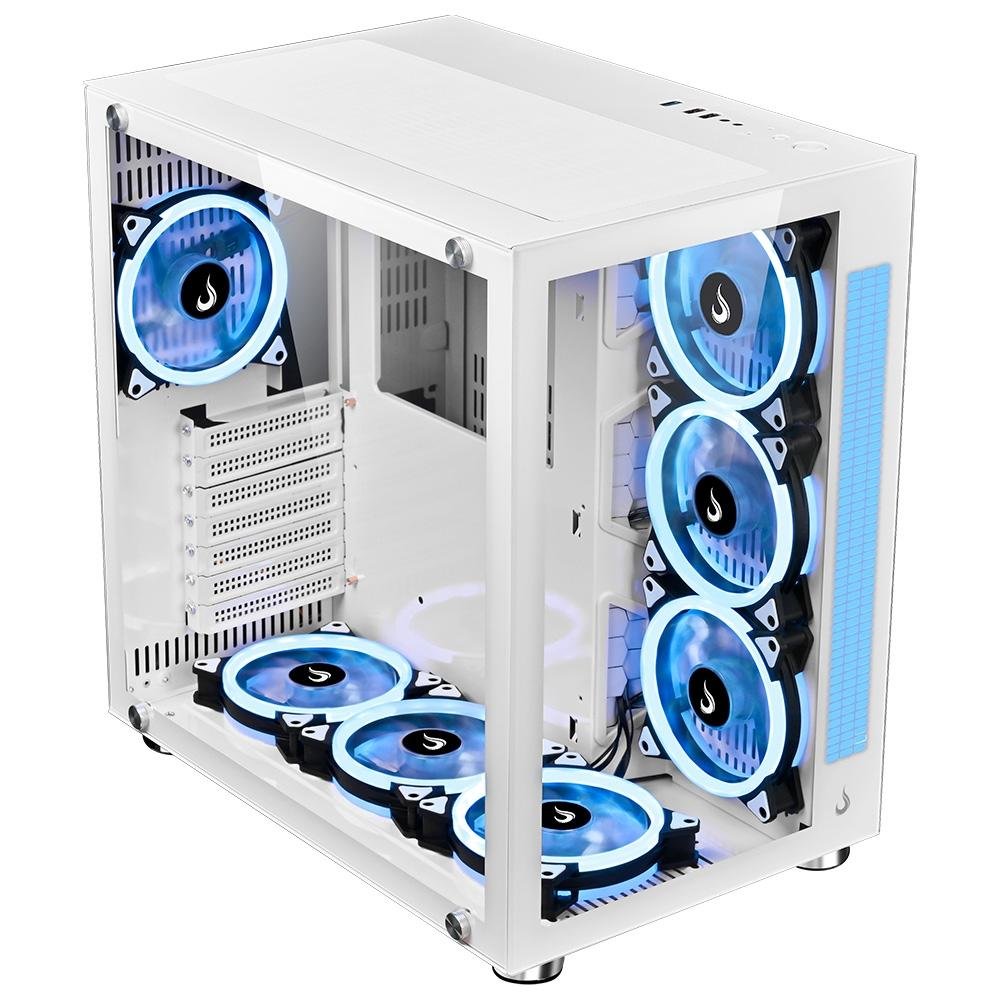Imagem 5 de 10 do produto Gabinete Gamer Rise Mode Galaxy Glass Sound, Mid Tower, RGB, LED, Lateral e Frontal em Vidro Temperado, Sem Fans, Branco - RM-GA-GGS-FW