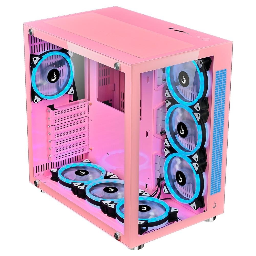 Gabinete Gamer Rise Mode Galaxy Glass Sound, Mid Tower, RGB, LED, Lateral e Frontal em Vidro Temperado, Sem Fans, Rosa - RM-GA-GGS-PK Gabinete Gamer Rise Mode Galaxy Glass Sound, Mid Tower, RGB, LED, Lateral e Frontal em Vidro Temperado, Sem Fans, Rosa - RM-GA-GGS-PK