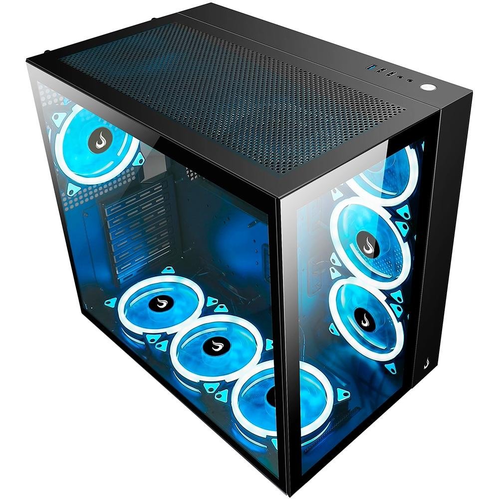 Gabinete Gamer Rise Mode Galaxy Glass Standard, Mid Tower, Lateral e Frontal em Vidro Temperado, Sem Fans, Preto - RM-GA-GGST-FB