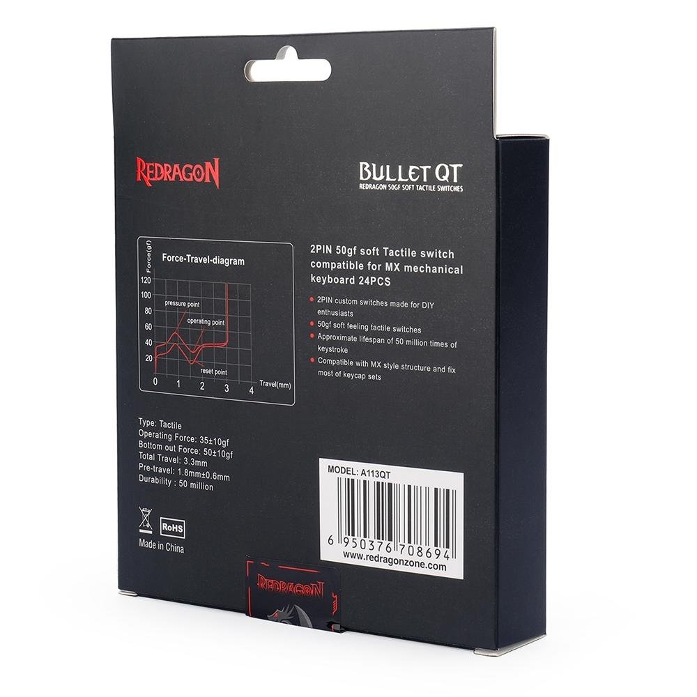 Switch para Teclado Mecânico Redragon Tactile, Kit com 24 Modelo Bullet QT - A113QT Switch para Teclado Mecânico Redragon Tactile, Kit com 24 Modelo Bullet QT - A113QT