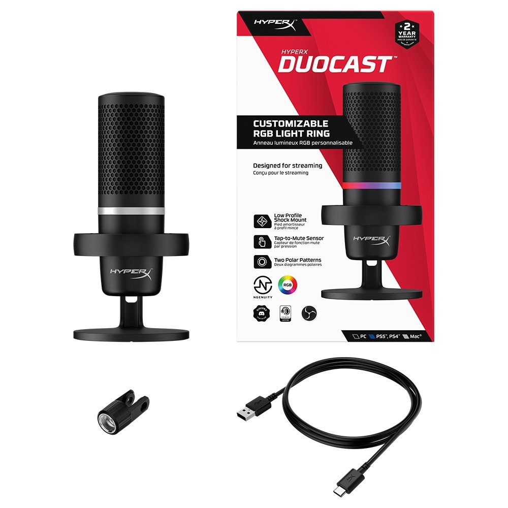 Imagem 8 de 10 do produto Microfone HyperX DuoCast Black Podcast, RGB, USB, Preto - 4P5E2AA