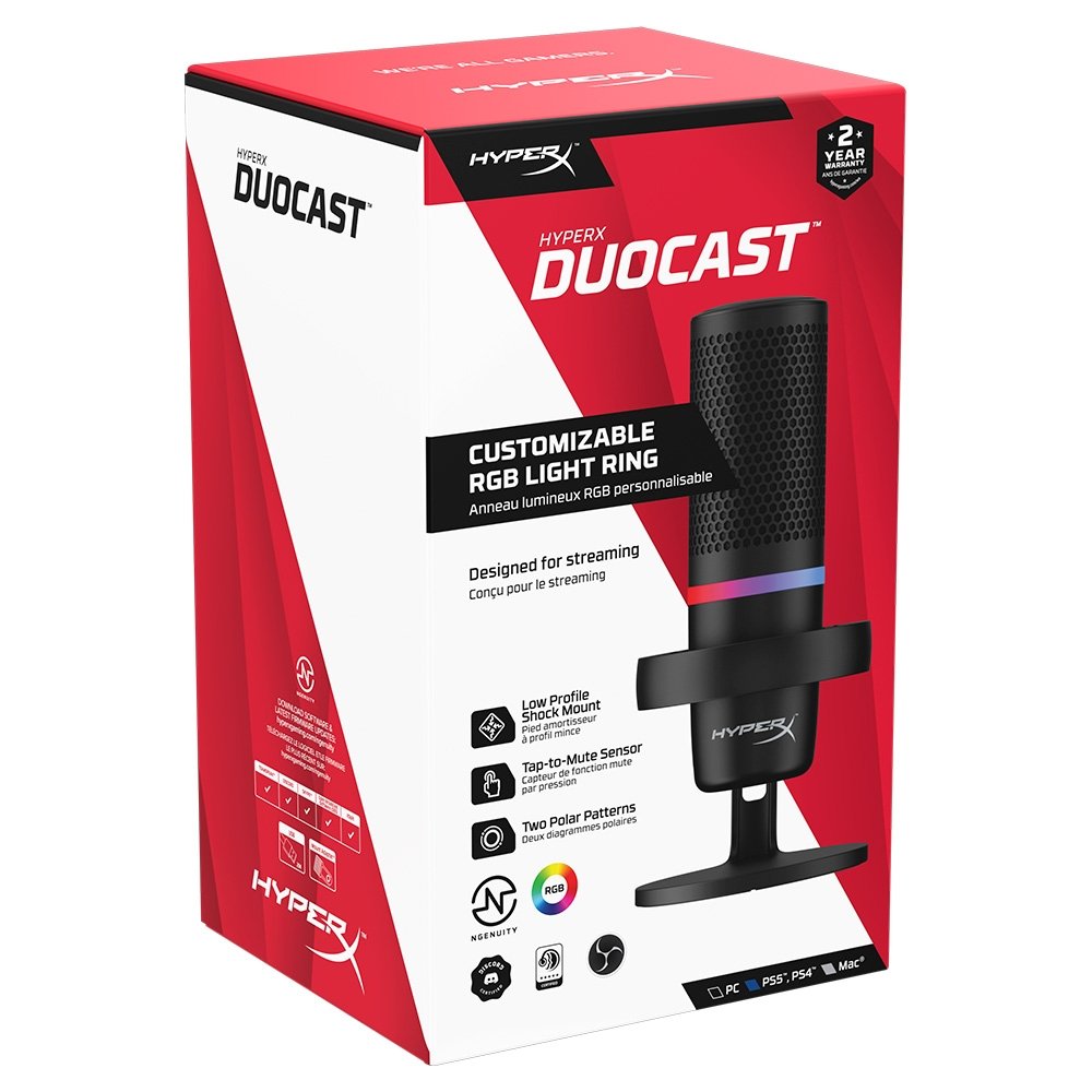 Imagem 9 de 10 do produto Microfone HyperX DuoCast Black Podcast, RGB, USB, Preto - 4P5E2AA