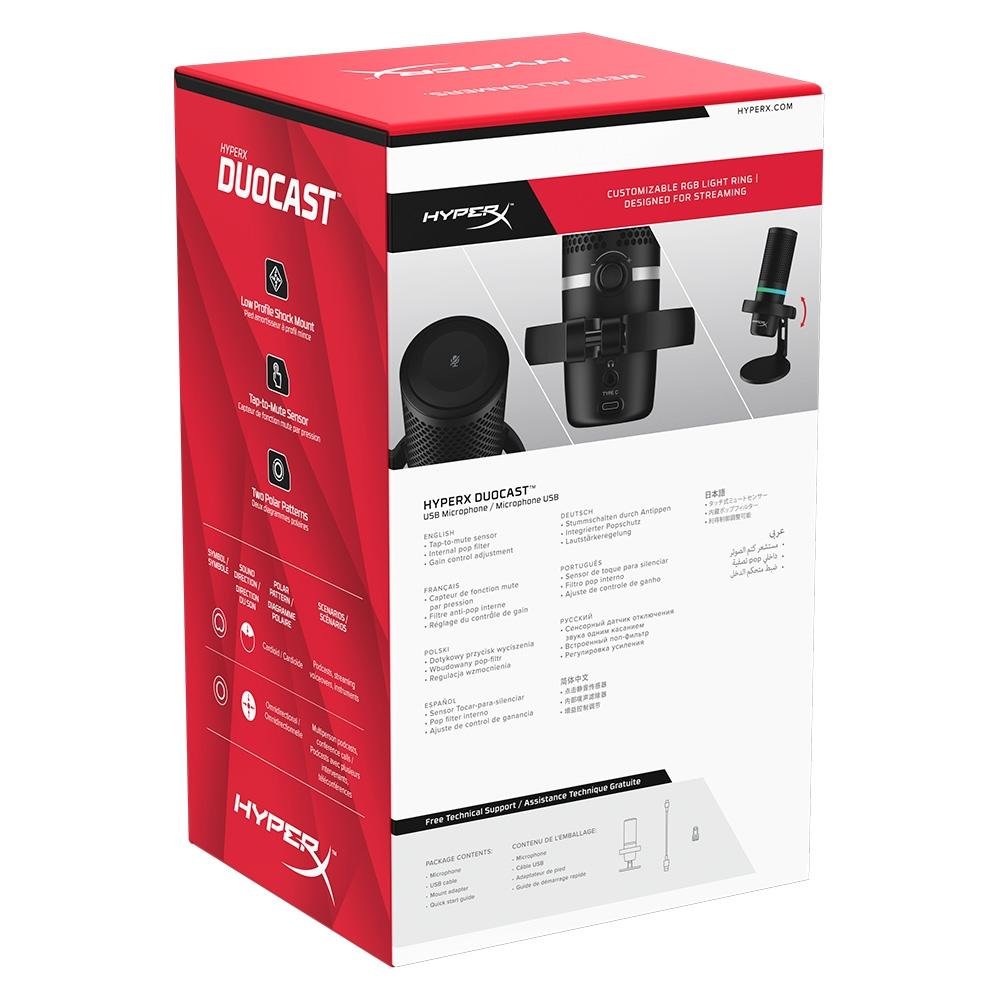 Imagem 10 de 10 do produto Microfone HyperX DuoCast Black Podcast, RGB, USB, Preto - 4P5E2AA