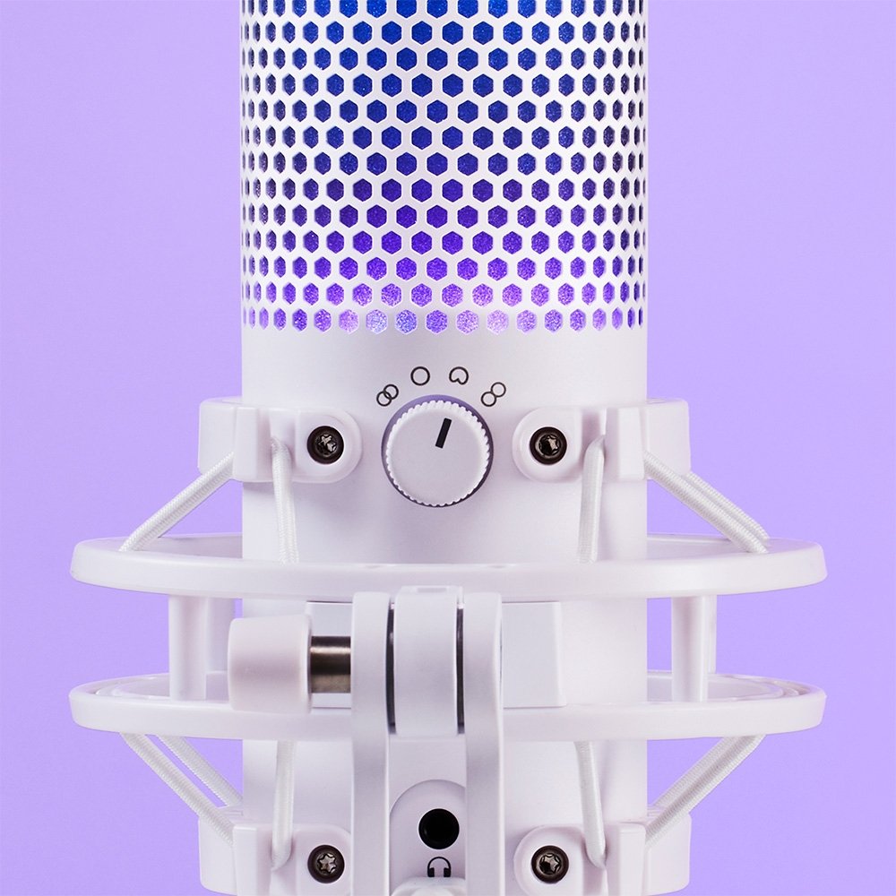 Imagem 12 de 16 do produto Microfone Gamer HyperX QuadCast S Podcast, Antivibração, LED RGB, USB, Compatível com PC, PS4 e Mac, Branco - 519P0AA