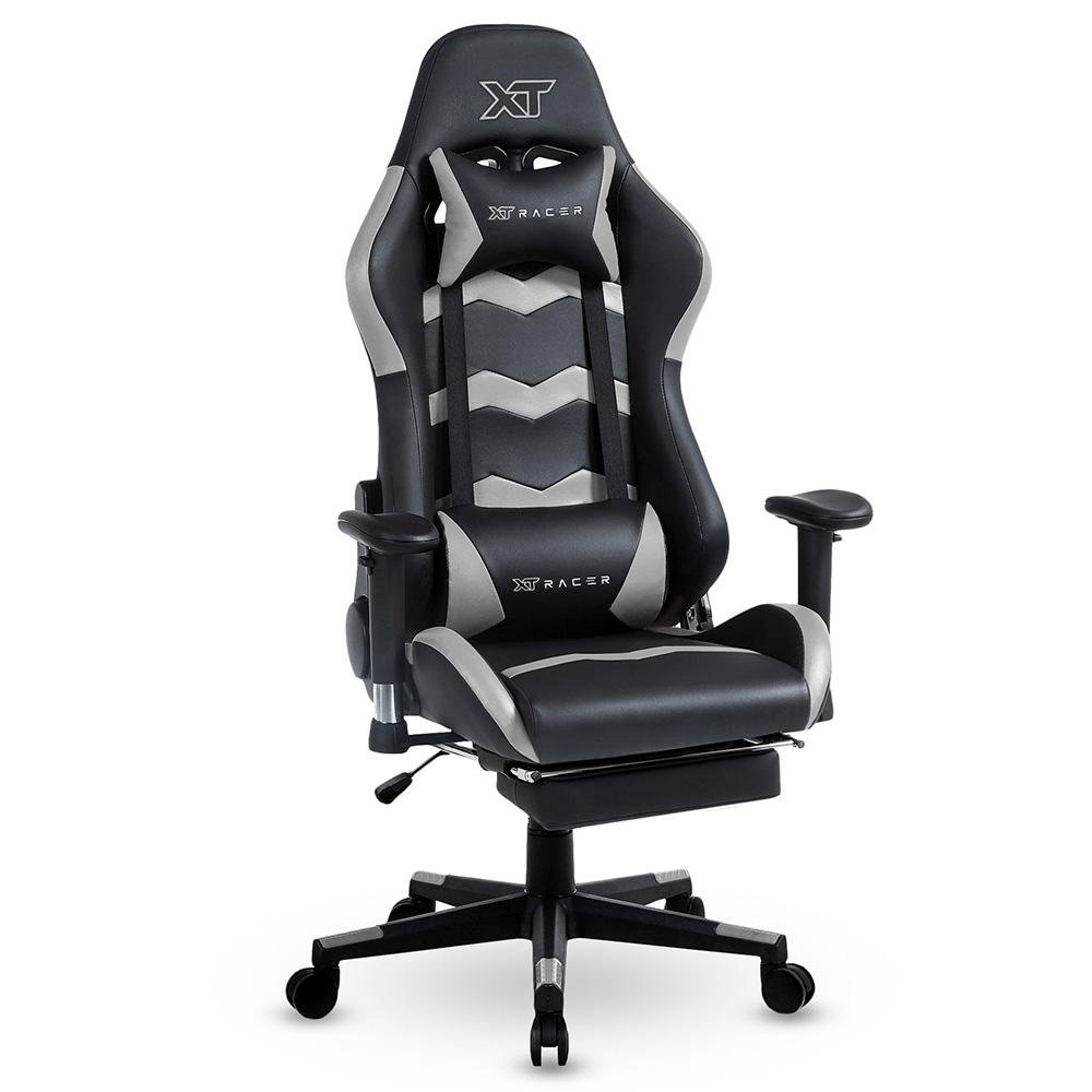 Imagem 2 de 13 do produto Cadeira Gamer XT Racer Speed Series, Até 120kg, Com Almofadas e Apoio de Pés, Reclinável, Descanso de Braço 2D, Preto e Cinza - XTS170