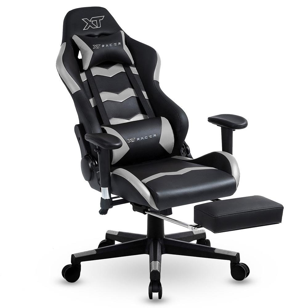 Imagem 4 de 13 do produto Cadeira Gamer XT Racer Speed Series, Até 120kg, Com Almofadas e Apoio de Pés, Reclinável, Descanso de Braço 2D, Preto e Cinza - XTS170