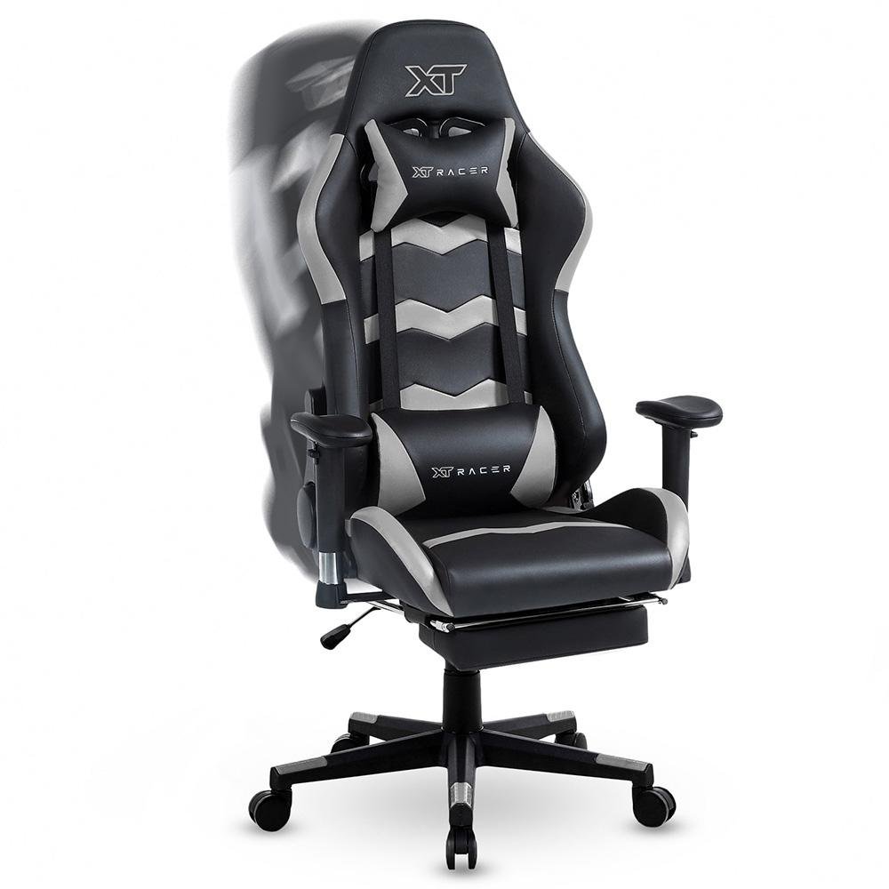 Imagem 10 de 13 do produto Cadeira Gamer XT Racer Speed Series, Até 120kg, Com Almofadas e Apoio de Pés, Reclinável, Descanso de Braço 2D, Preto e Cinza - XTS170