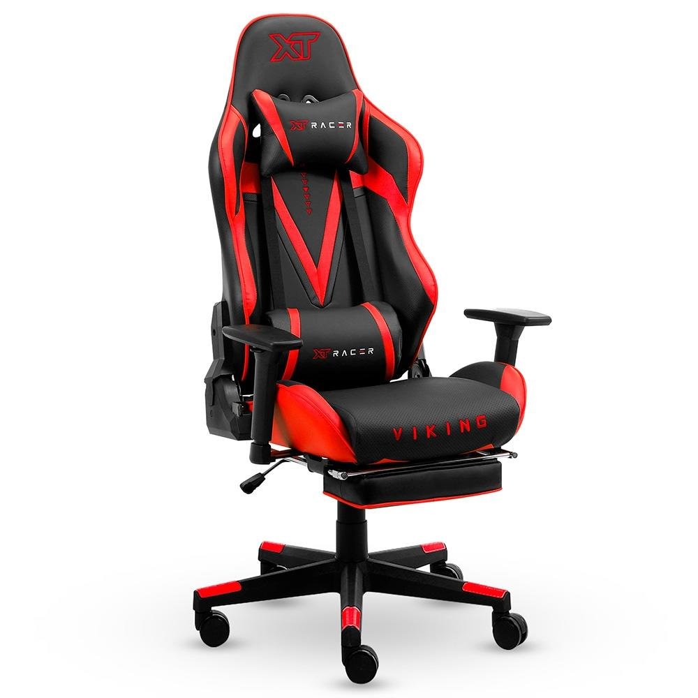 Cadeira Gamer XT Racer Viking Series, Até 120kg, Com Almofadas e Apoio de Pés, Reclinável, Descanso de Braço 3D, Preto e Vermelho - XTR-026 Cadeira Gamer XT Racer Viking Series, Até 120kg, Com Almofadas e Apoio de Pés, Reclinável, Descanso de Braço 3D, Preto e Vermelho - XTR-026