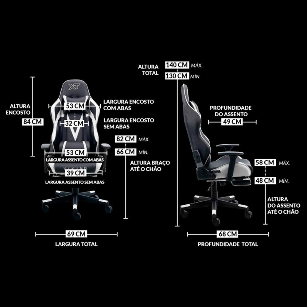 Cadeira Gamer XT Racer Viking Series, Até 120kg, Com Almofadas e Apoio de Pés, Reclinável, Descanso de Braço 3D, Preto e Branco - XTR-022 - view 9