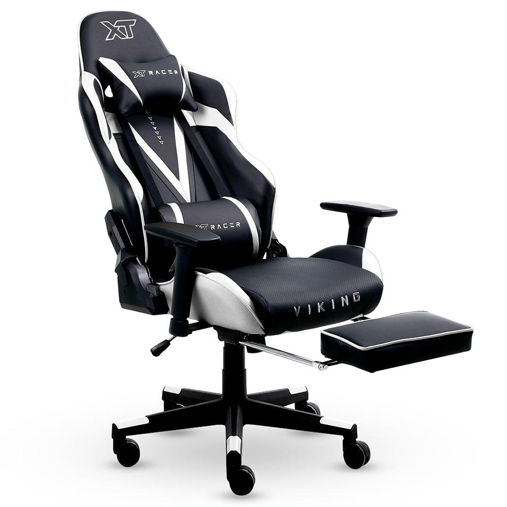 Cadeira Gamer XT Racer Viking Series, Até 120kg, Com Almofadas e Apoio de Pés, Reclinável, Descanso de Braço 3D, Preto e Branco - XTR-022 - view 3