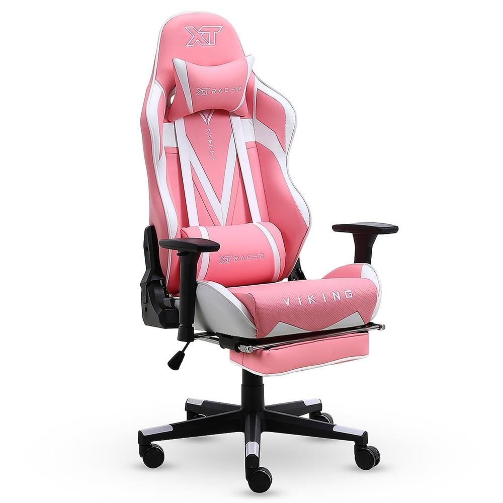 Imagem 3 de 9 do produto Cadeira Gamer XT Racer Viking Series, Até 120kg, Com Almofadas e Apoio de Pés, Reclinável, Descanso de Braço 3D, Rosa e Branco - XTR-023