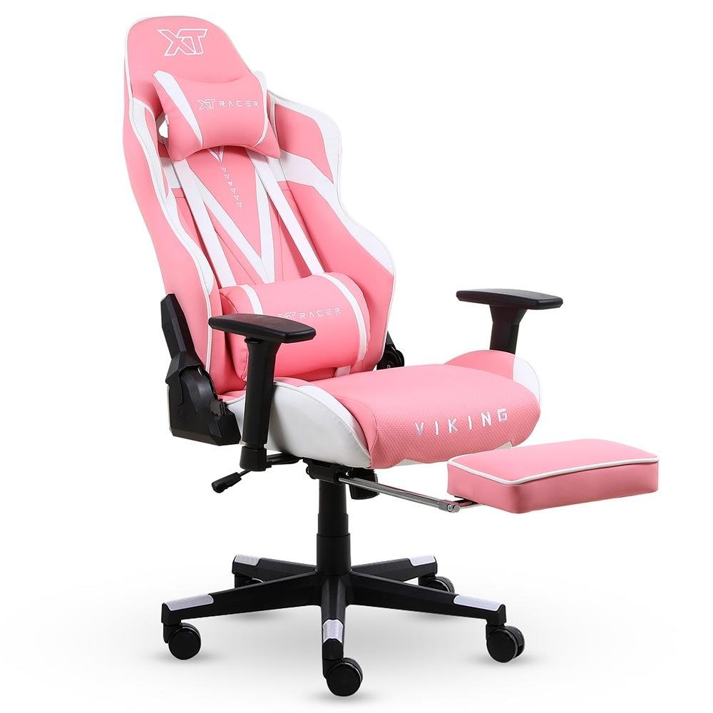 Imagem 7 de 9 do produto Cadeira Gamer XT Racer Viking Series, Até 120kg, Com Almofadas e Apoio de Pés, Reclinável, Descanso de Braço 3D, Rosa e Branco - XTR-023