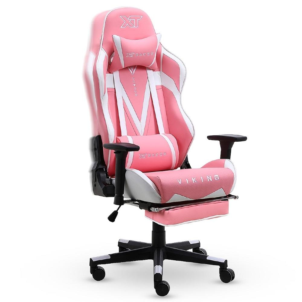 Imagem 2 de 9 do produto Cadeira Gamer XT Racer Viking Series, Até 120kg, Com Almofadas e Apoio de Pés, Reclinável, Descanso de Braço 3D, Rosa e Branco - XTR-023