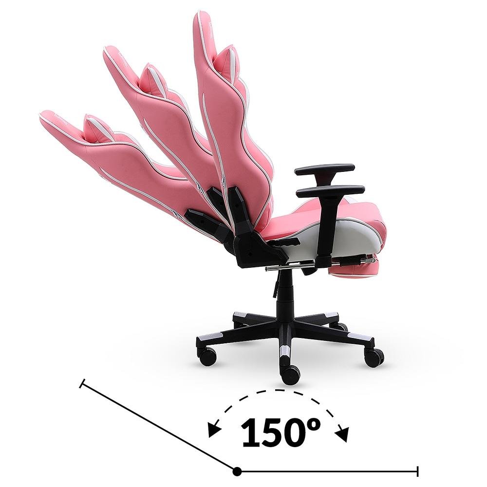 Imagem 8 de 9 do produto Cadeira Gamer XT Racer Viking Series, Até 120kg, Com Almofadas e Apoio de Pés, Reclinável, Descanso de Braço 3D, Rosa e Branco - XTR-023