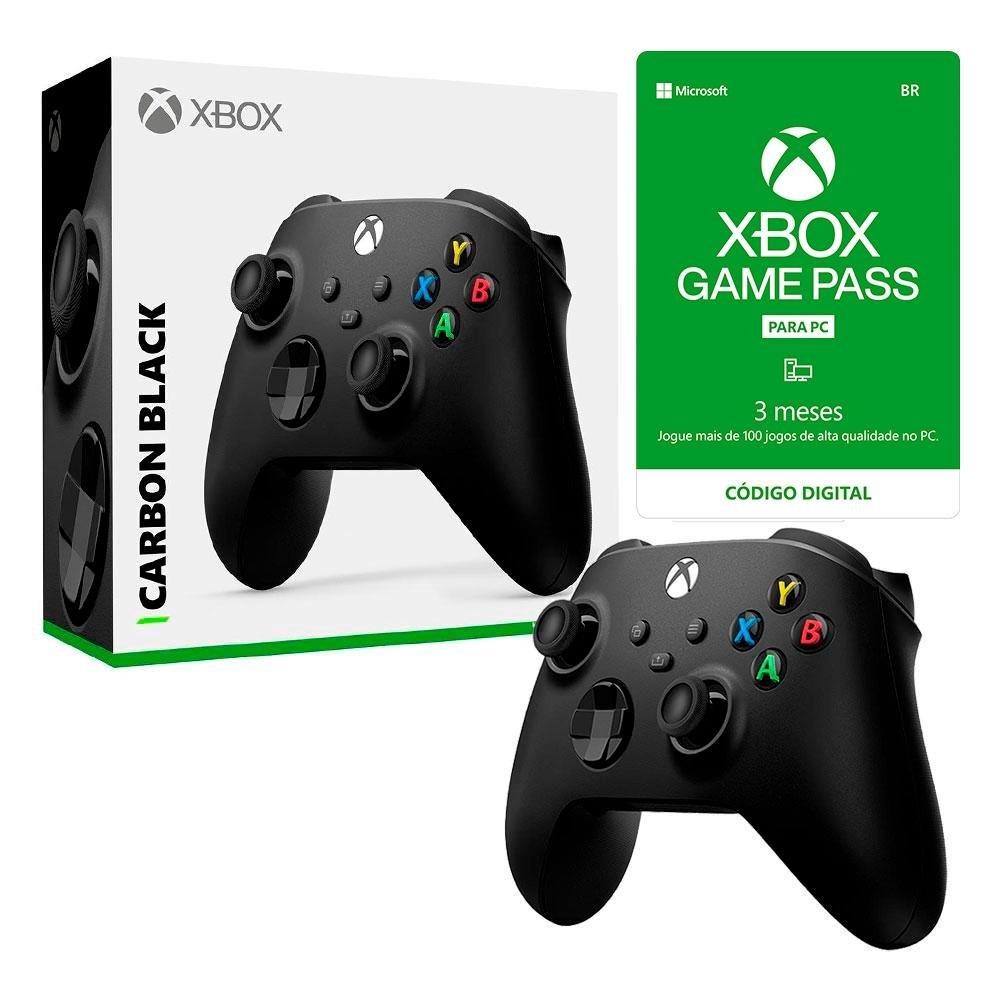 Kit Controle Sem Fio Xbox Carbon Black + Gift Card PC Game Pass