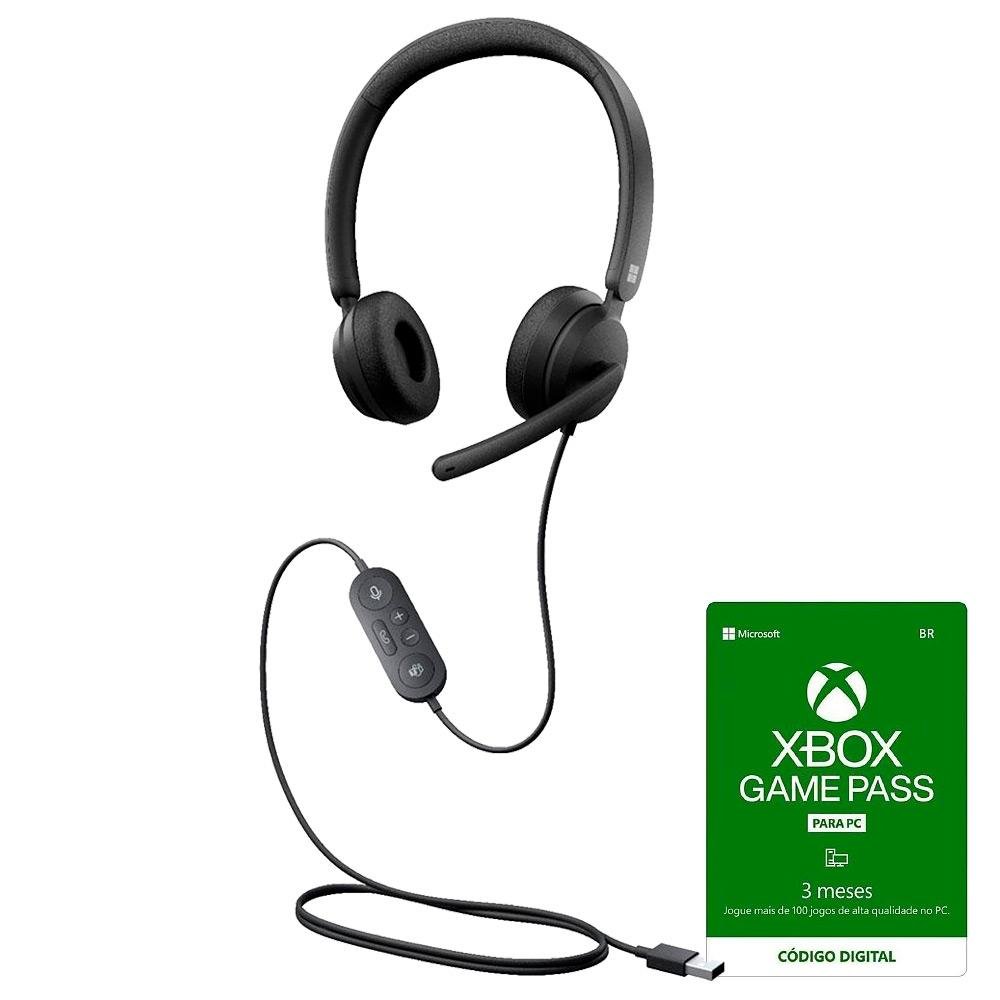 Kit Headset Microsoft Modern USB, Drivers 28mm, PC, Certificado Microsoft Teams + Gift Card PC Game Pass - 3 Meses - Código Digital Xbox