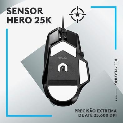 Mouse Gamer Logitech Hero G502, RGB, 11 Botões, 25600 DPI, Ajuste de Peso,  Black, 910-005550