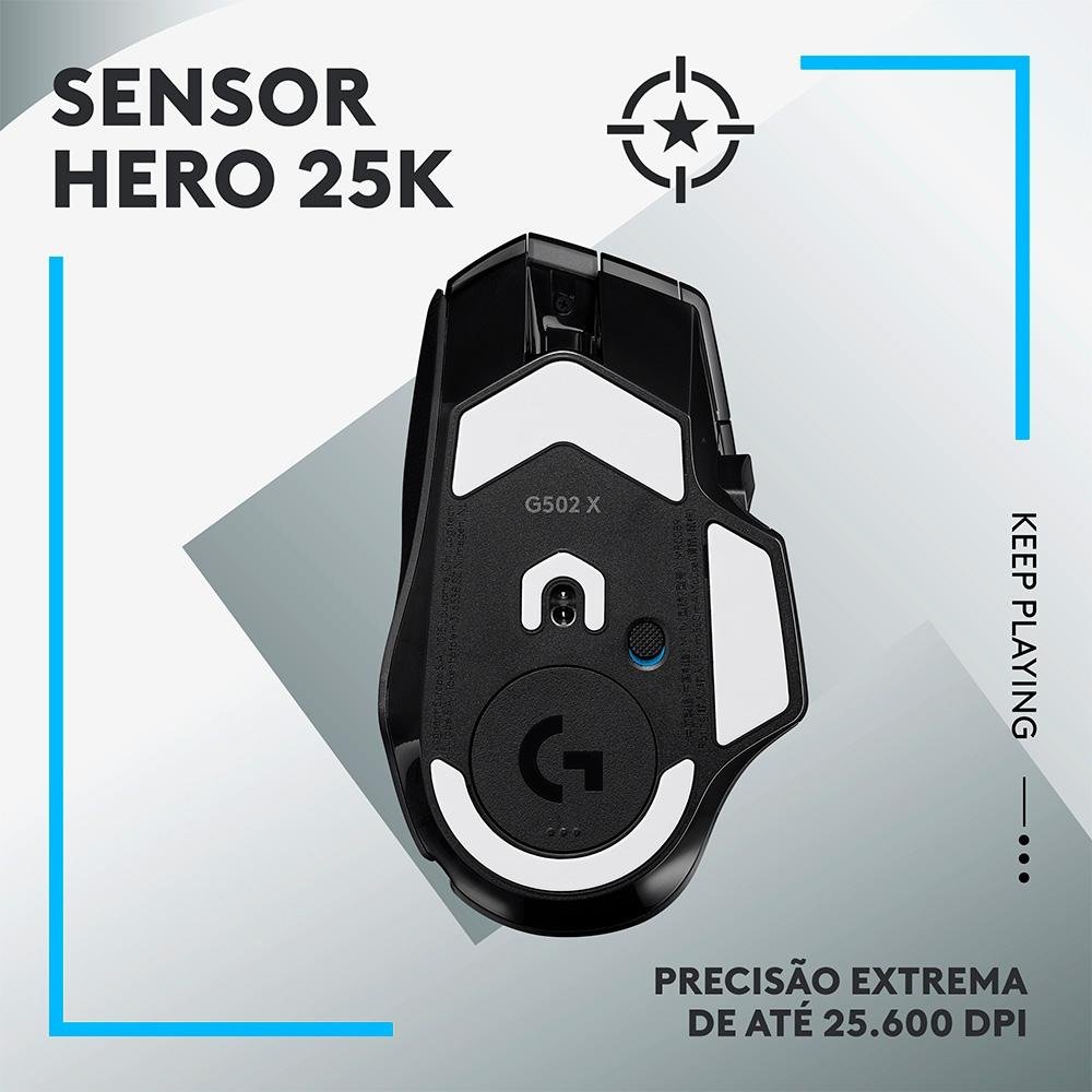 Mouse Gamer Sem Fio Logitech G502 X Lightspeed, 25600 DPI, 13 Botões, Switch, Preto - 910-006179 - view 6