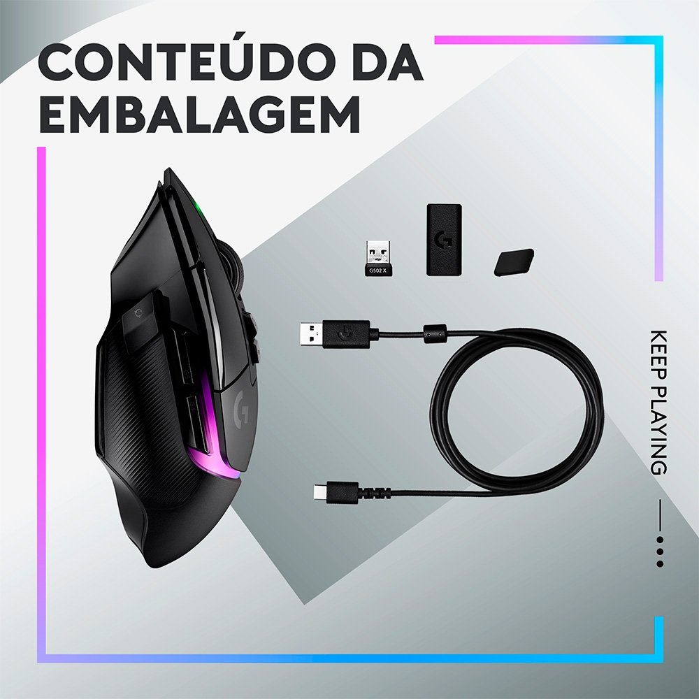 Mouse Gamer Sem Fio Logitech G502 X Plus, RGB, 25600 DPI, 13 Botões, Switch, Preto - 910-006161