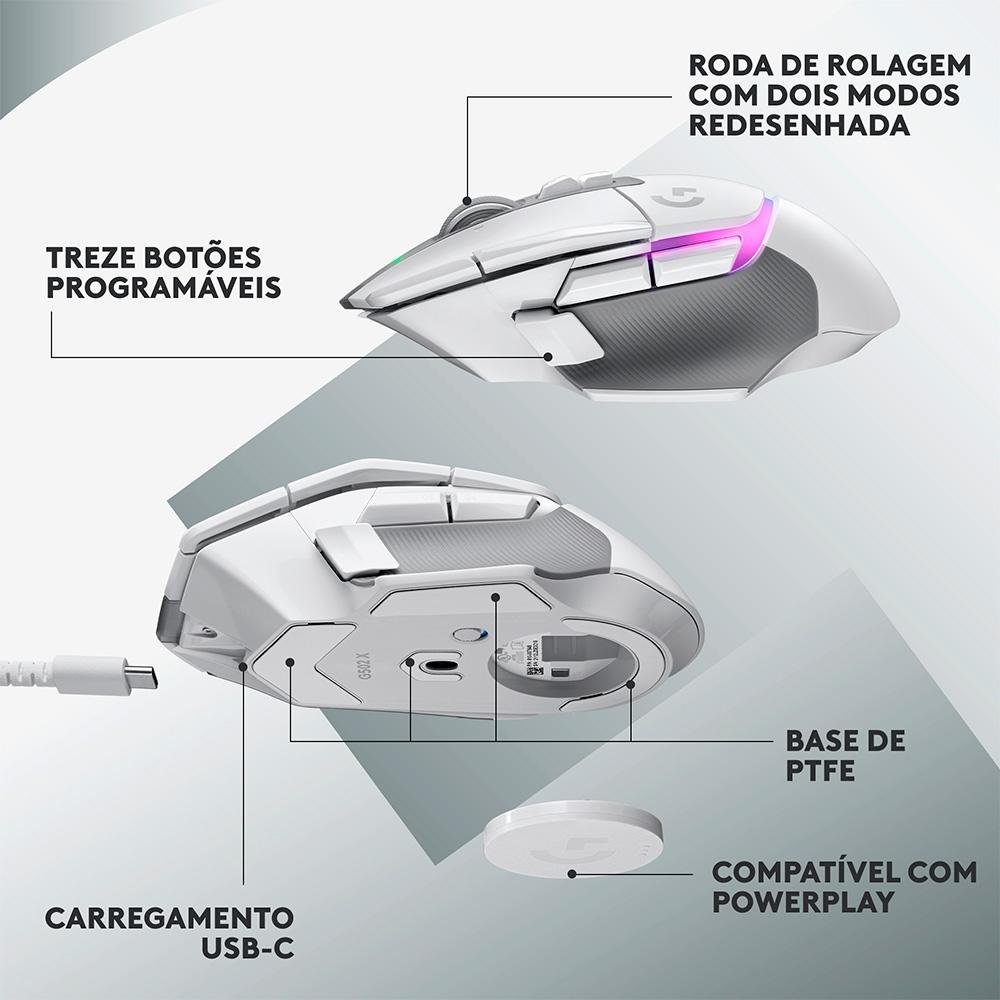 Mouse Gamer Sem Fio ( Balão.info) X Plus, RGB, ( Balão.info) DPI, 13 Botões, Switch, Branco - 910-( Balão.info - foto 6