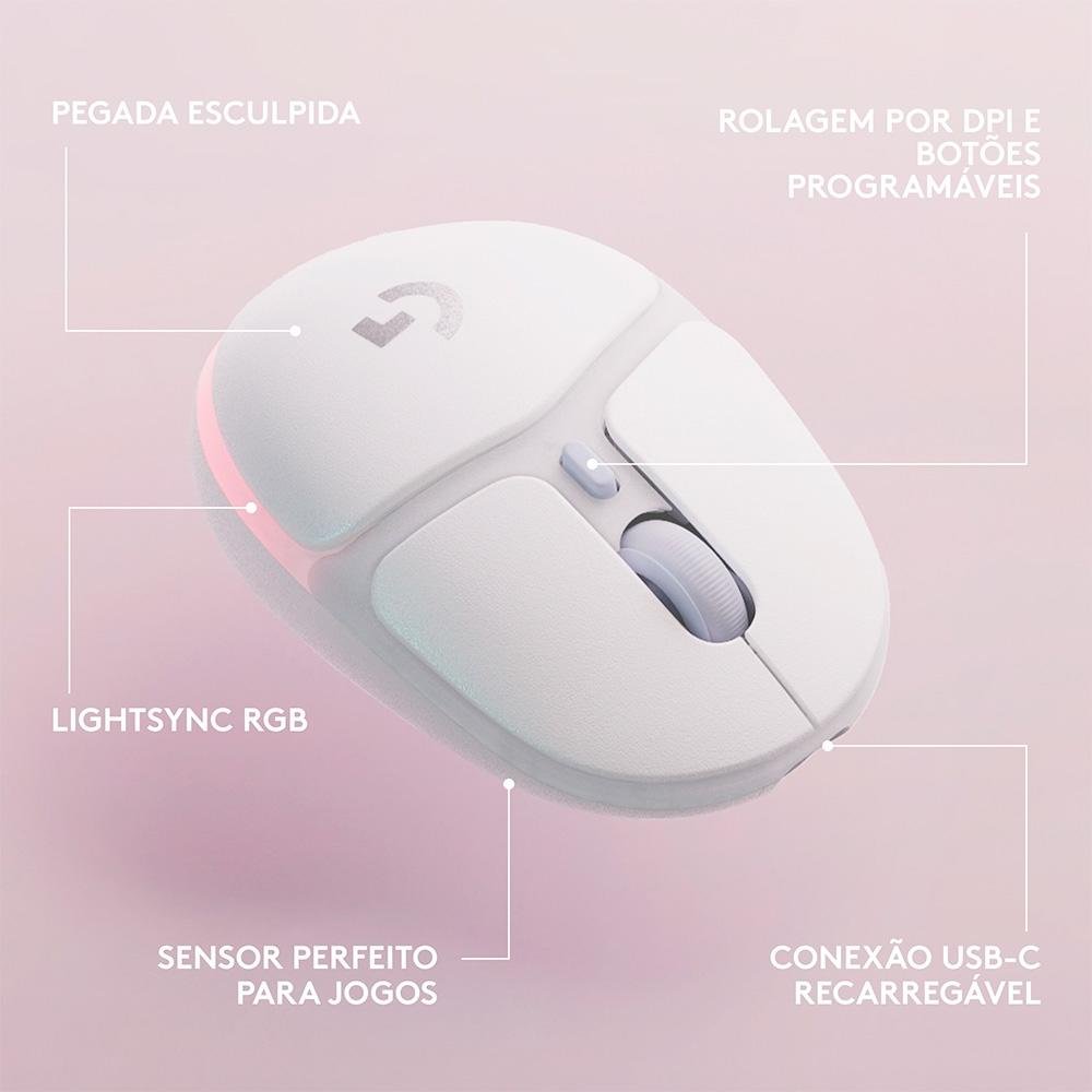 Mouse Gamer Sem Fio Logitech G705, Coleção Aurora, RGB, Bluetooth, USB, 6 Botões, Branco - 910-006366 - view 4