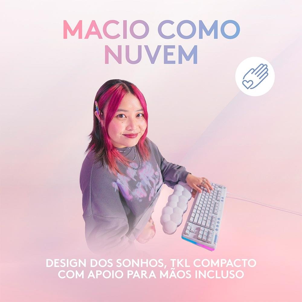 Teclado Mecânico Gamer Logitech G713 Switch GX Brown Tactile, RGB LIGHTSYNC, Apoio para Mãos em Formato de Nuvem, ABNT, Branco - 920-010701