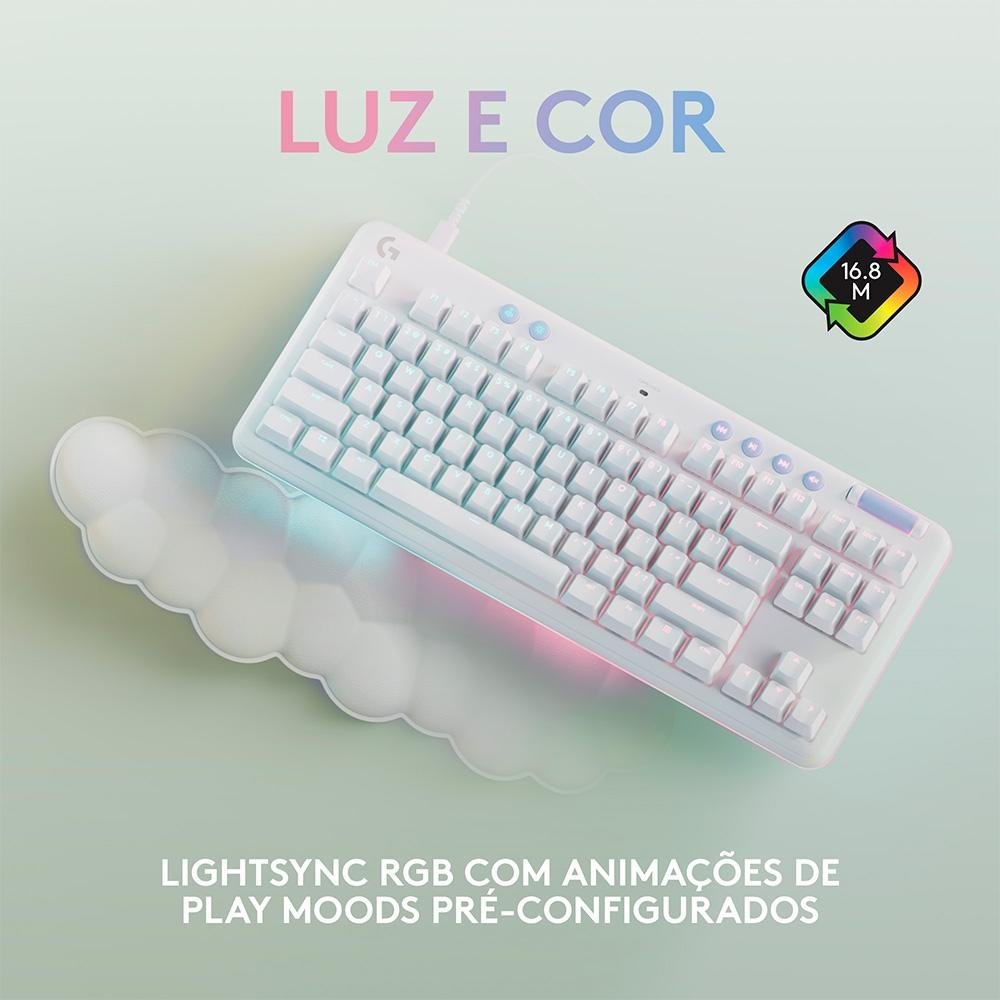 Teclado Mecânico Gamer Logitech G713 Switch GX Brown Tactile, RGB LIGHTSYNC, Apoio para Mãos em Formato de Nuvem, ABNT, Branco - 920-010701