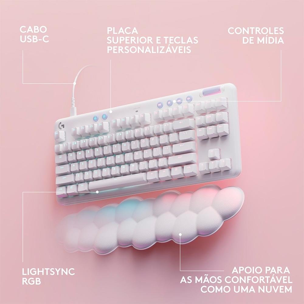 Teclado Mecânico Gamer Logitech G713 Switch GX Brown Tactile, RGB LIGHTSYNC, Apoio para Mãos em Formato de Nuvem, ABNT, Branco - 920-010701