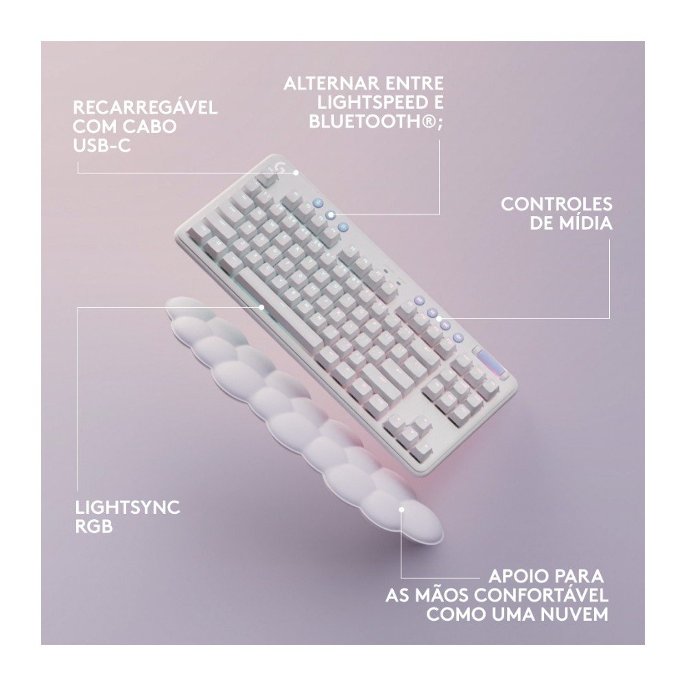 Teclado Mecânico Gamer Sem Fio Logitech G715 LIGHTSPEED Switch GX Brown Tactile, RGB, Layout ABNT, Apoio em Formato de Nuvem - 920-010702 Teclado Mecânico Gamer Sem Fio Logitech G715 LIGHTSPEED Switch GX Brown Tactile, RGB, Layout ABNT, Apoio em Formato de Nuvem - 920-010702
