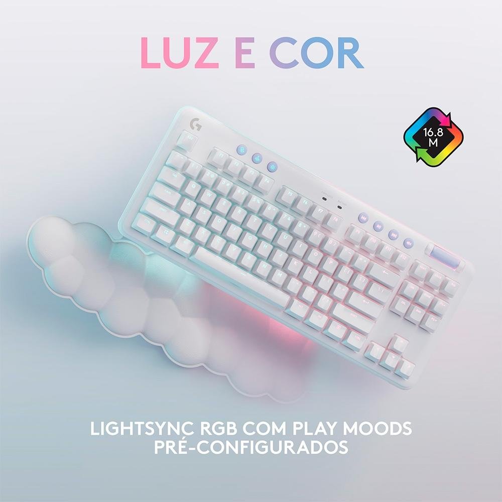Imagem 4 de 8 do produto Teclado Mecânico Gamer Sem Fio Logitech G715, Coleção Aurora, LIGHTSPEED Switch GX Linear Red, RGB, ABNT2, Branco - 920-010706
